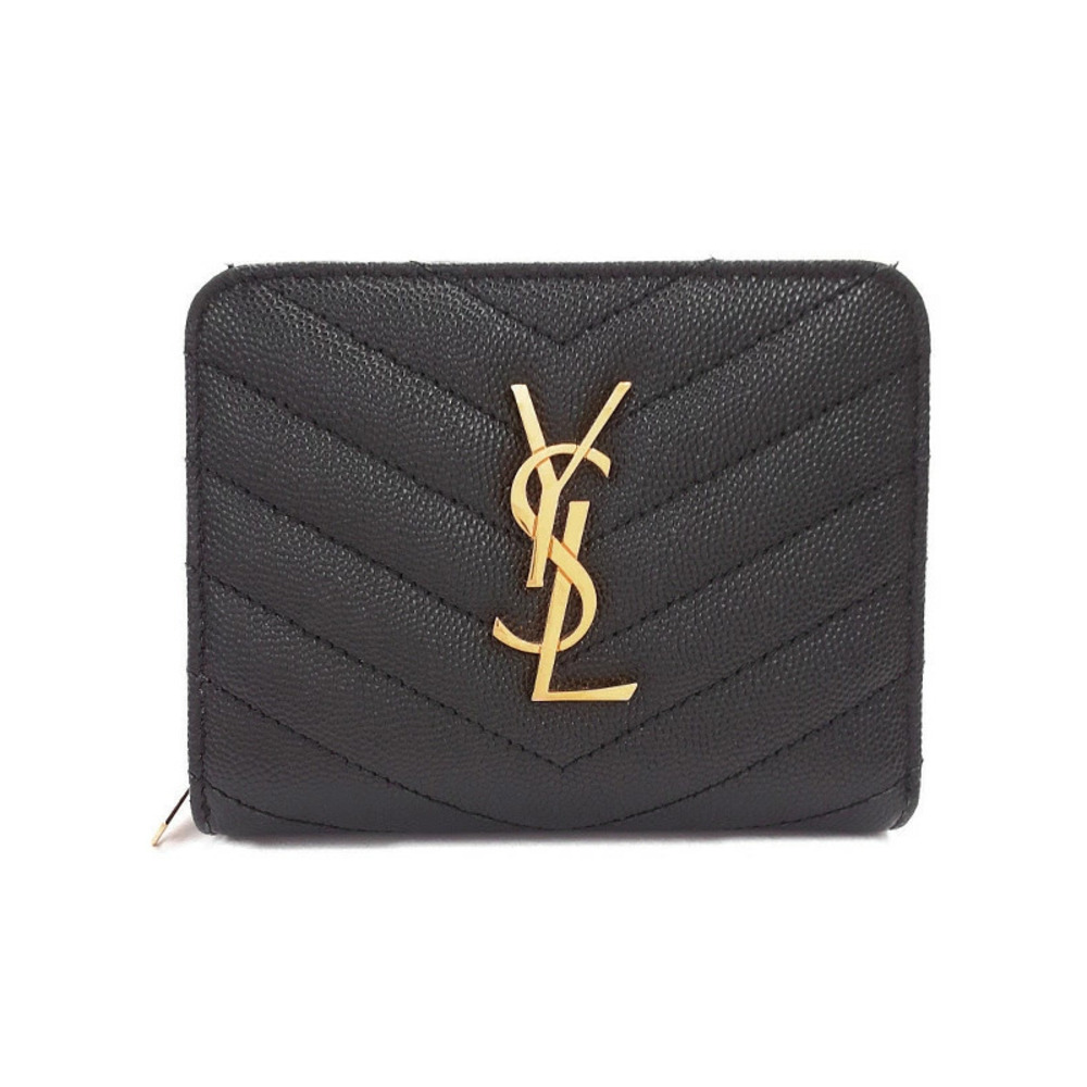 SAINT LAURENT Paris Monogram Compact Zip Around Wallet Bi fold Short